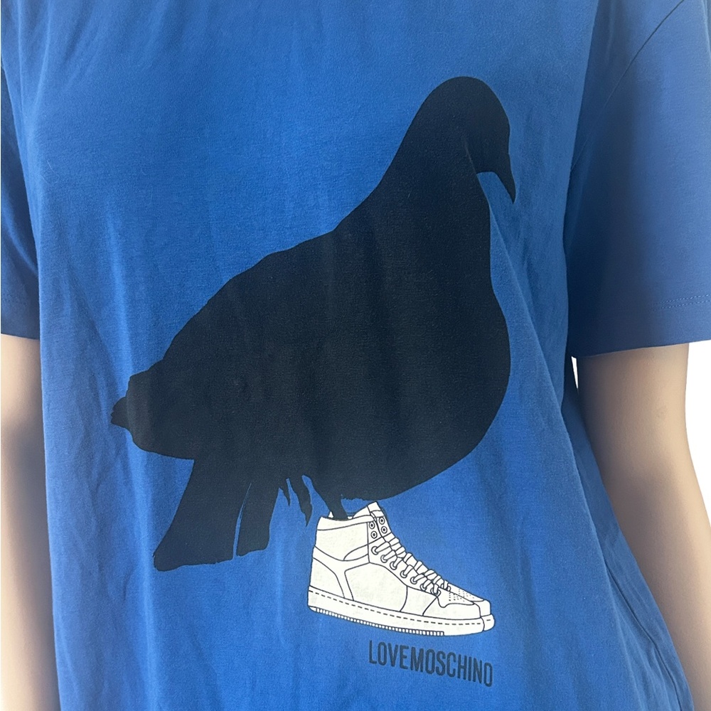 Love Moschino Black Bird Graphic Shirt Pullover Royal Blue Monogrammed UNISEX - Picture 3 of 14
